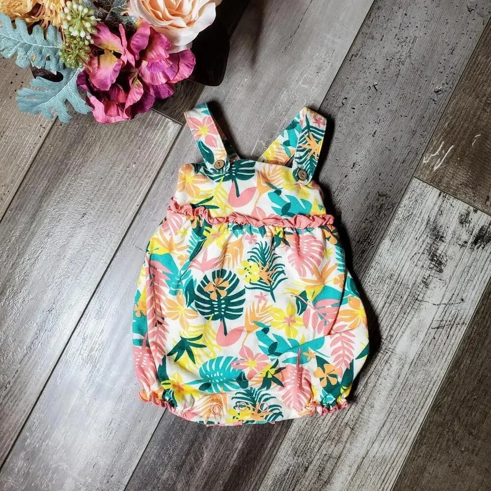 Bonnie Baby Baby Girl Floral Tropical Pastel Romper Outfit Size 0-3M